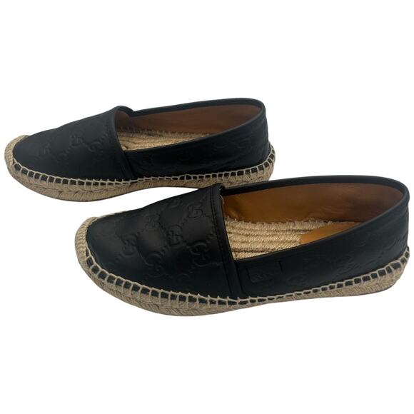 Gucci Black Guccissima Leather GG Slip On Espadrille Flats EU 5.5  US 5.5 - Picture 13 of 14